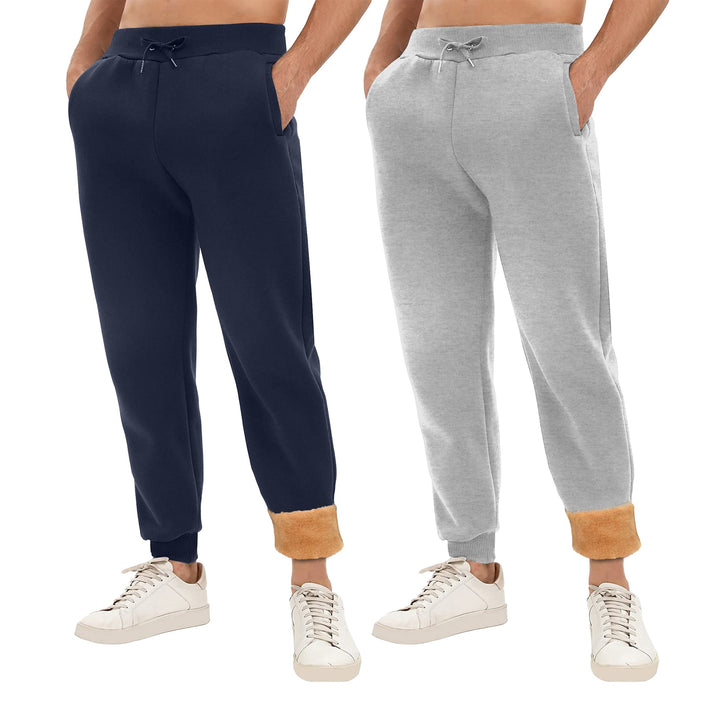 2-Pack: Men's Winter Warm Thick Sherpa Lined Jogger Track Pants with Pockets Image 1