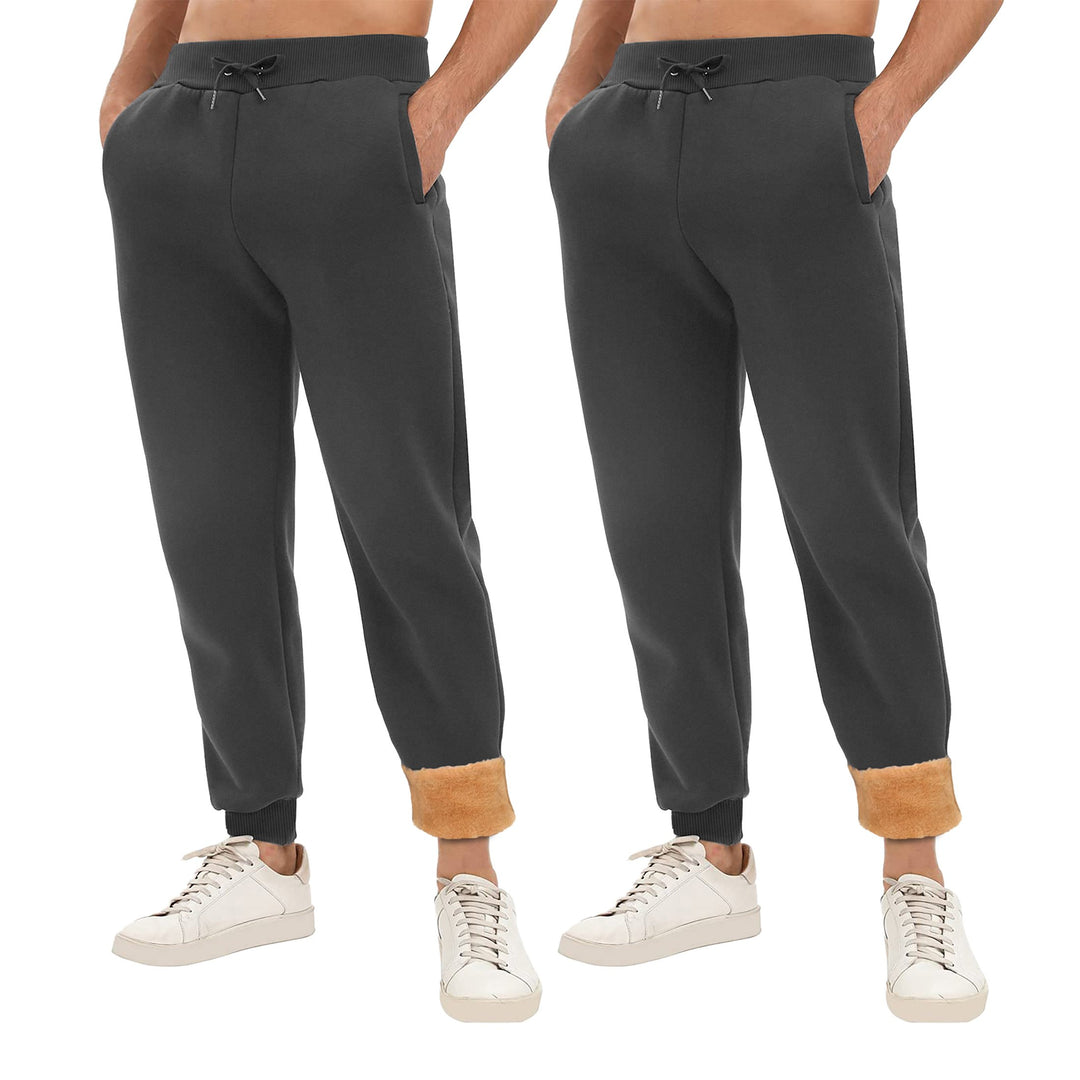 2-Pack: Mens Winter Warm Thick Sherpa Lined Jogger Track Pants with Pockets Image 1