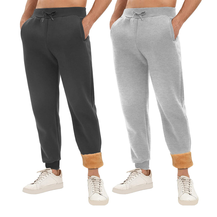 Mens Winter Sherpa Jogger Track Pants 2-Pack Thick Lined with Pockets Image 1