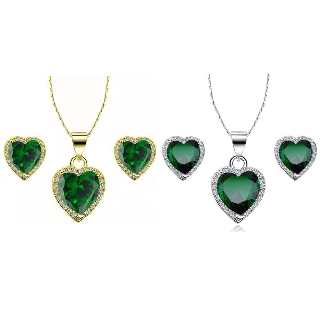 Paris Jewelry 24k Yellow and White Gold 4Ct Created Emerald CZ Full Necklace Set 18 inch Plated Image 1