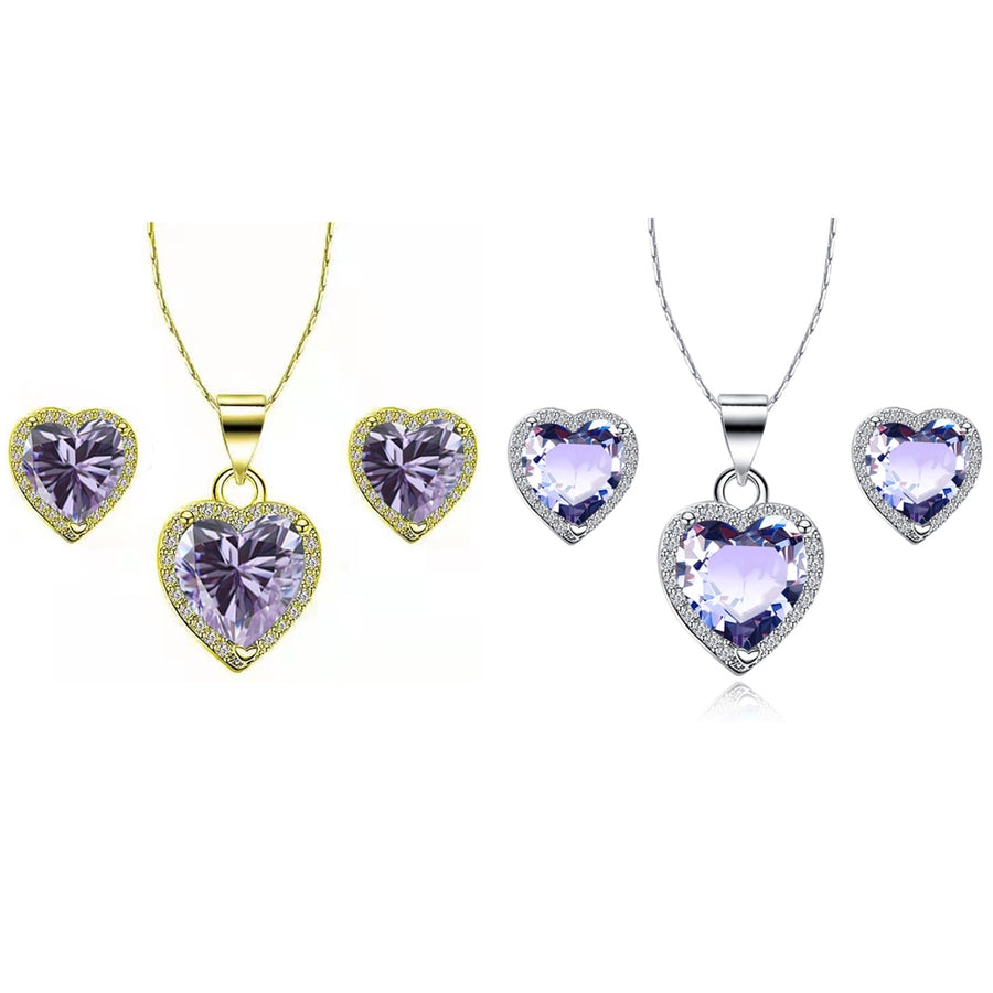 Paris Jewelry 10k Yellow and White Gold 3Ct Created Amethyst CZ Full Necklace Set 18 inch Plated Image 1