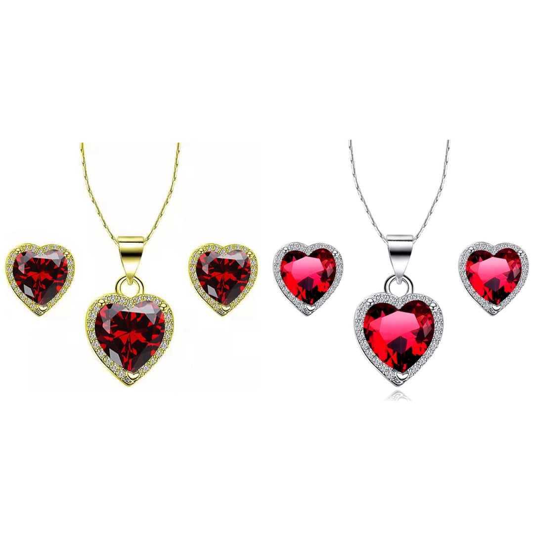 Paris Jewelry 18k Yellow and White Gold 3Ct Created Garnet CZ Full Necklace Set 18 inch Plated Image 1