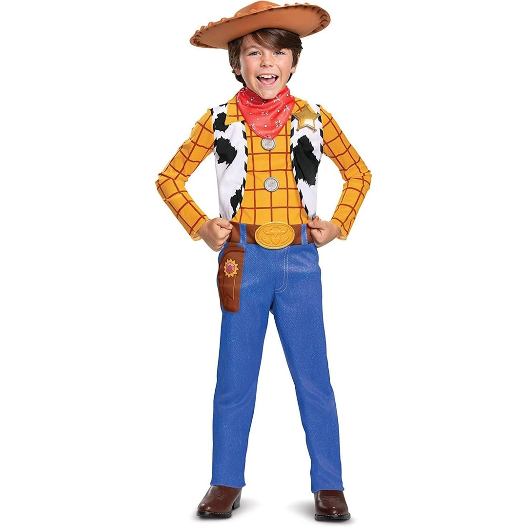 Toy Story Woody Boys Size L 10/12 Costume Disney Cowboy Hat Badge Disguise Image 1