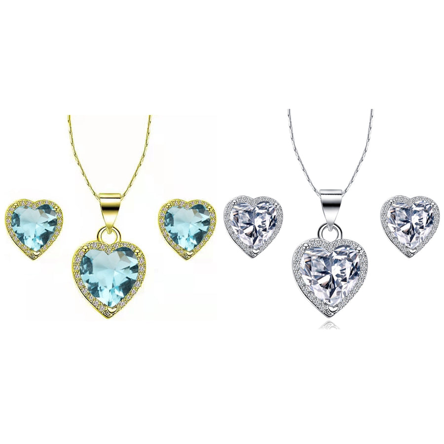 Paris Jewelry 18k Yellow and White Gold 4Ct Created Aquamarine and Cubic Zirconia Full Necklace Set 18 inch Plated Image 1