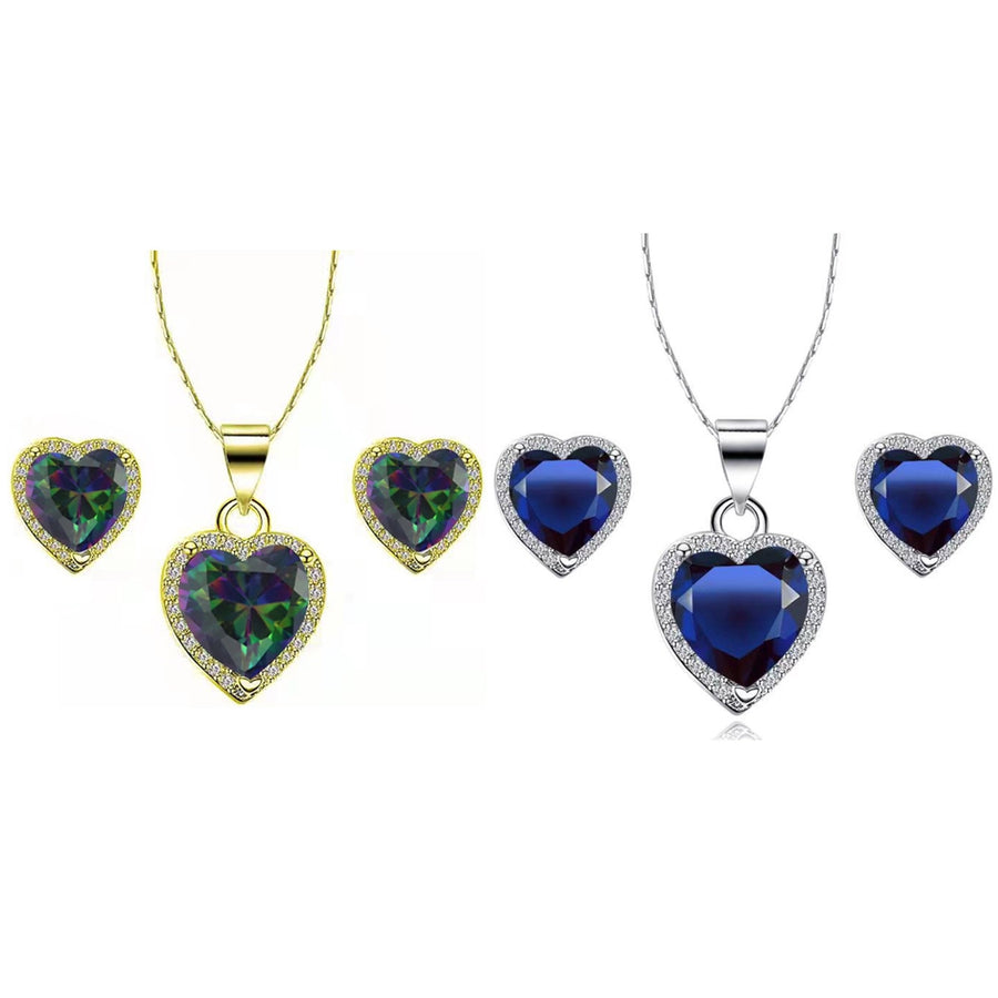 Paris Jewelry 18k Yellow and White Gold 2Ct Created Alexandrite and Blue Sapphire CZ Full Necklace Set 18 inch Plated Image 1