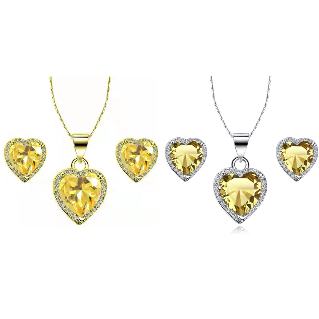 Paris Jewelry 24k Yellow and White Gold 2Ct Created Yellow Sapphire CZ Full Necklace Set 18 inch Plated Image 1