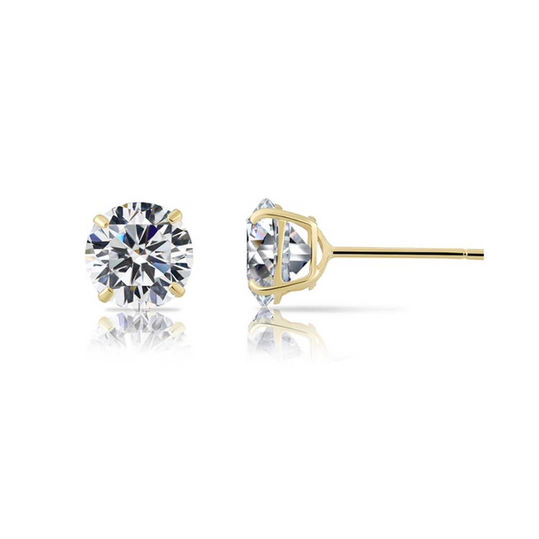 Paris Jewelry 14k Yellow Gold Created White Sapphire 4mm Stud Earrings Image 1