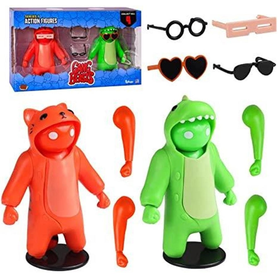 Gang Beasts Red Cat Green Dinosaur Suit 2pk Action Figures Game Fighter Characters Set PMI International Image 1