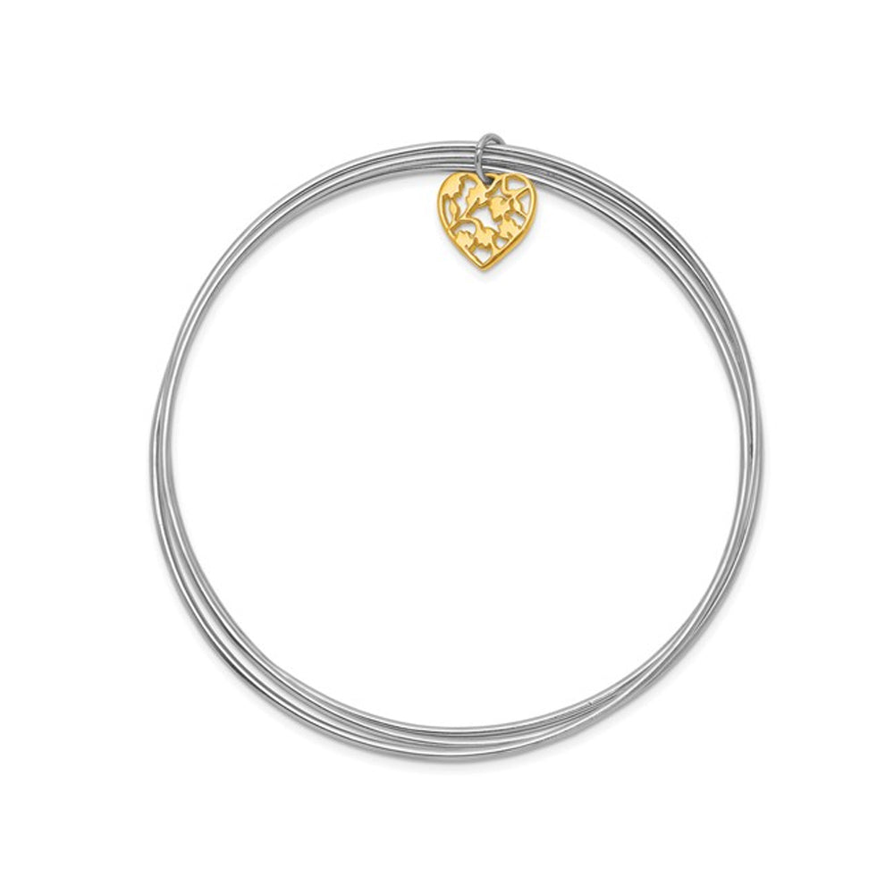 Sterling Silver Heart Charm Polished Bangle Bracelet Image 3