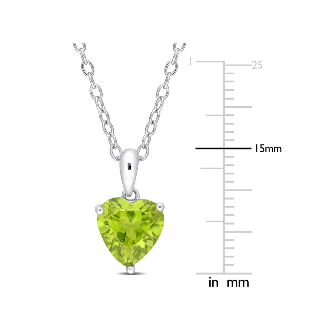 1.67 Carat (ctw) Peridot Heart Solitaire Pendant Necklace in Sterling Silver with Chain Image 3