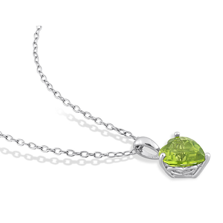 1.67 Carat (ctw) Peridot Heart Solitaire Pendant Necklace in Sterling Silver with Chain Image 4
