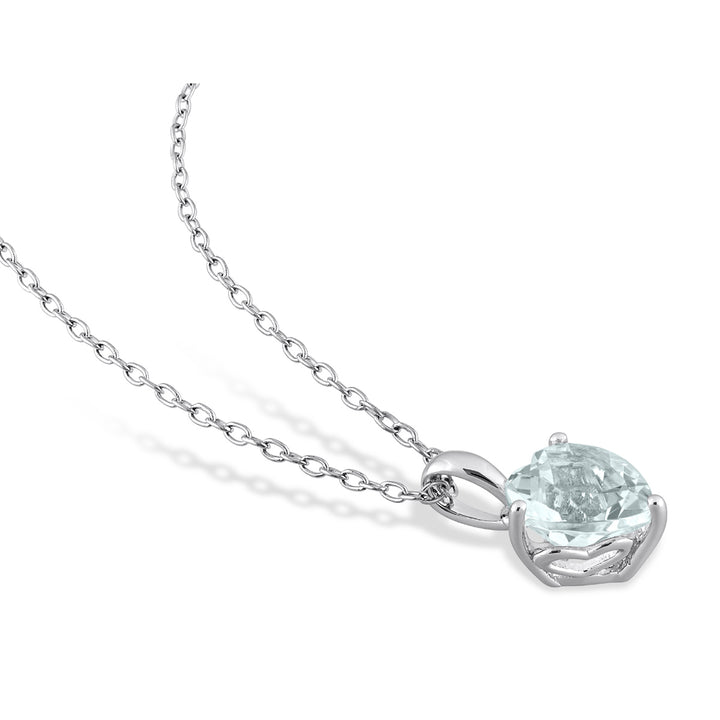 1.50 Carat (ctw) Aquamarine Heart Solitaire Pendant Necklace in Sterling Silver with Chain Image 4