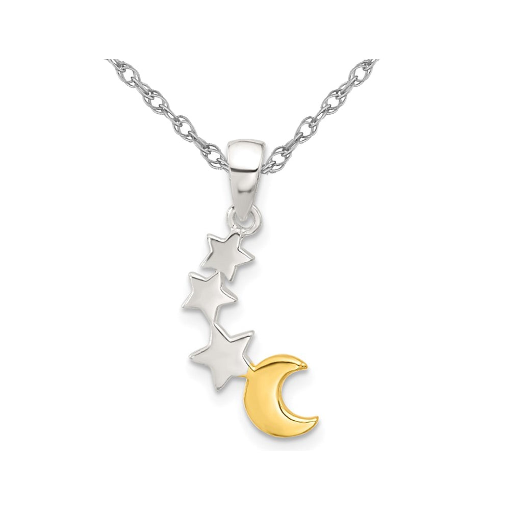 Stars and Moon Charm Pendant Necklace in Sterling Silver and Chain Image 1