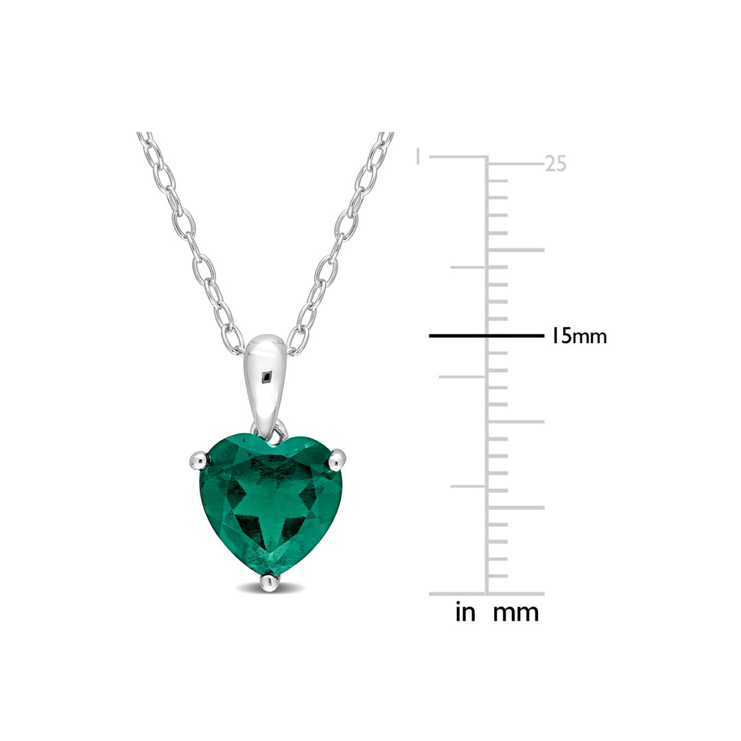1.50 Carat (ctw) Lab-Created Emerald Heart Solitaire Pendant Necklace in Sterling Silver with Chain Image 3