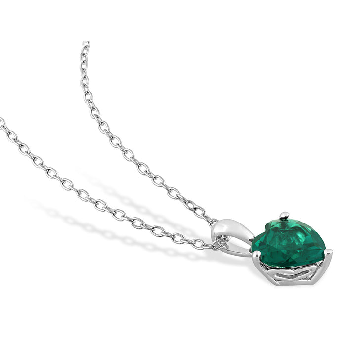 1.50 Carat (ctw) Lab-Created Emerald Heart Solitaire Pendant Necklace in Sterling Silver with Chain Image 4