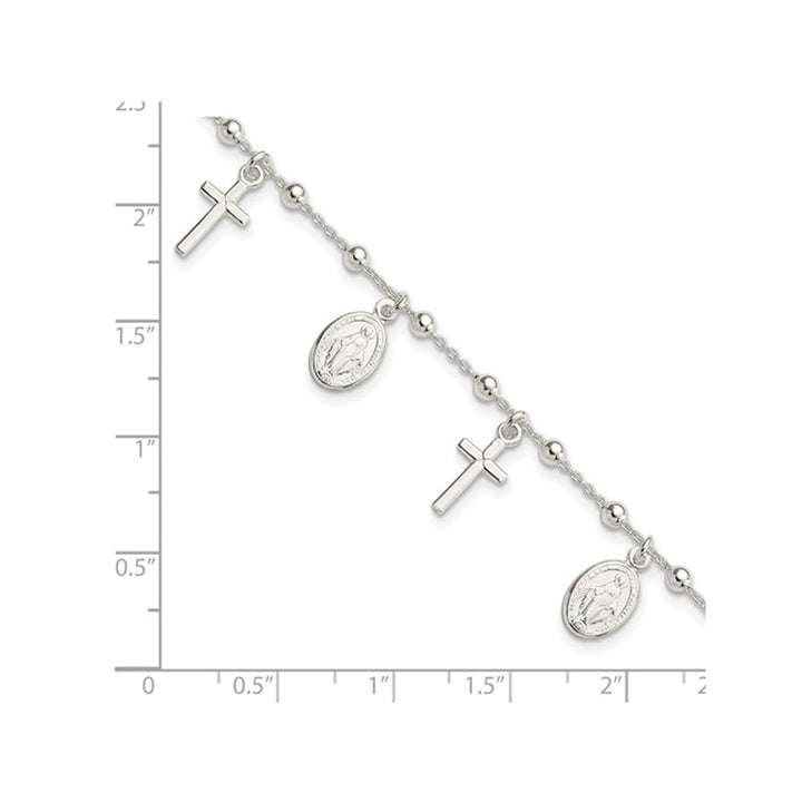 Sterling Silver Cross Miraculous Medal Charm Bracelet (6.25 Inches) Image 3