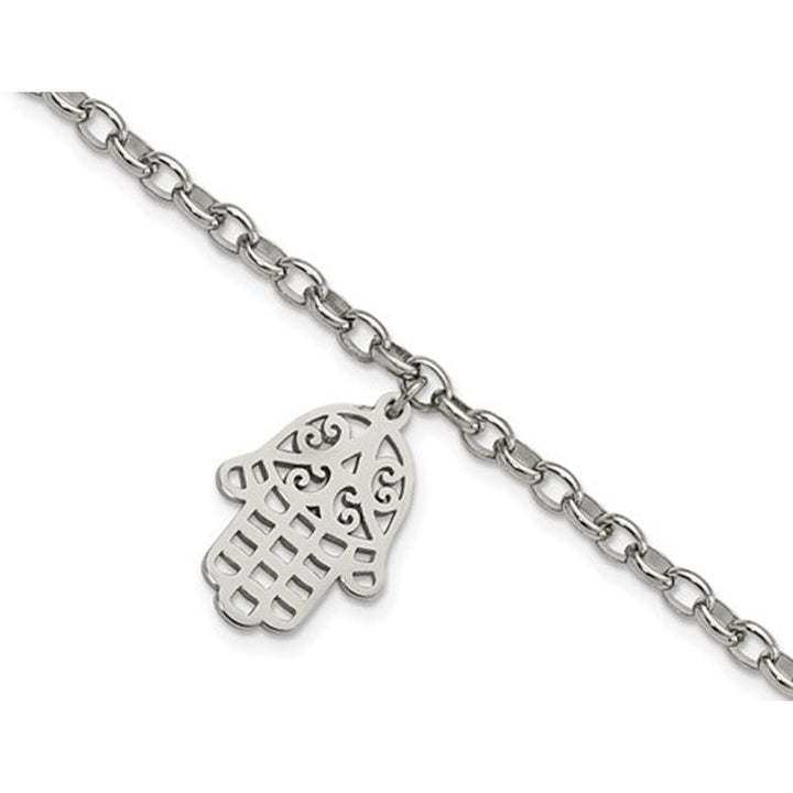 Stainless Steel Hamsa Charm Link Bracelet (7 Inches) Image 1