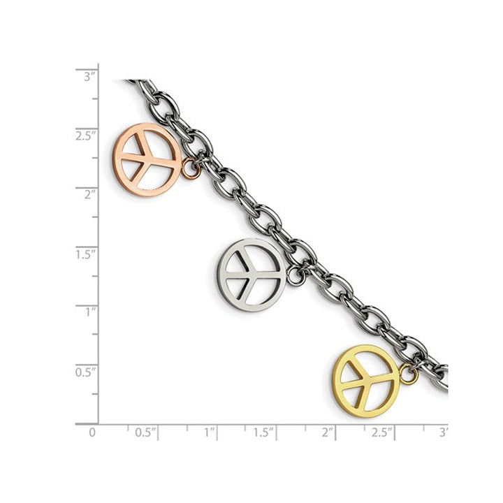 Stainless Steel Peace Sign Charm Bracelet (8.50 Inches) Image 3