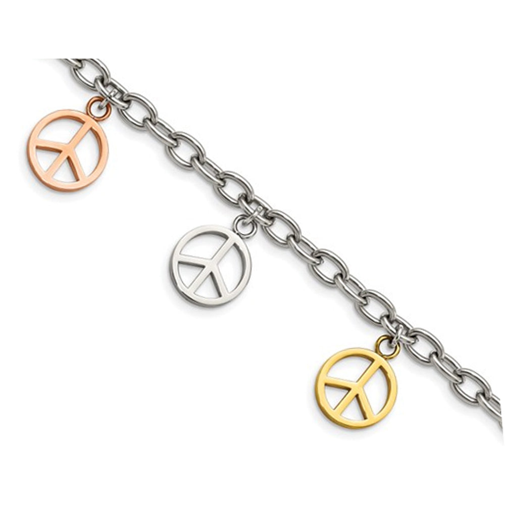 Stainless Steel Peace Sign Charm Bracelet (8.50 Inches) Image 4