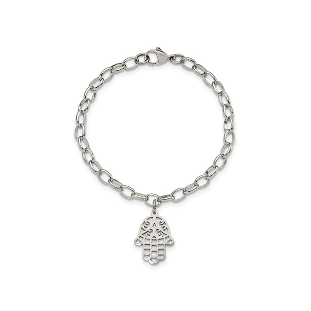 Stainless Steel Hamsa Charm Link Bracelet (7 Inches) Image 4