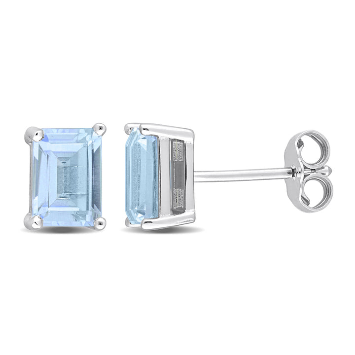 2.50 Carat (ctw) Blue Topaz Octagon Solitaire Stud Earrings in Sterling Silver Image 1