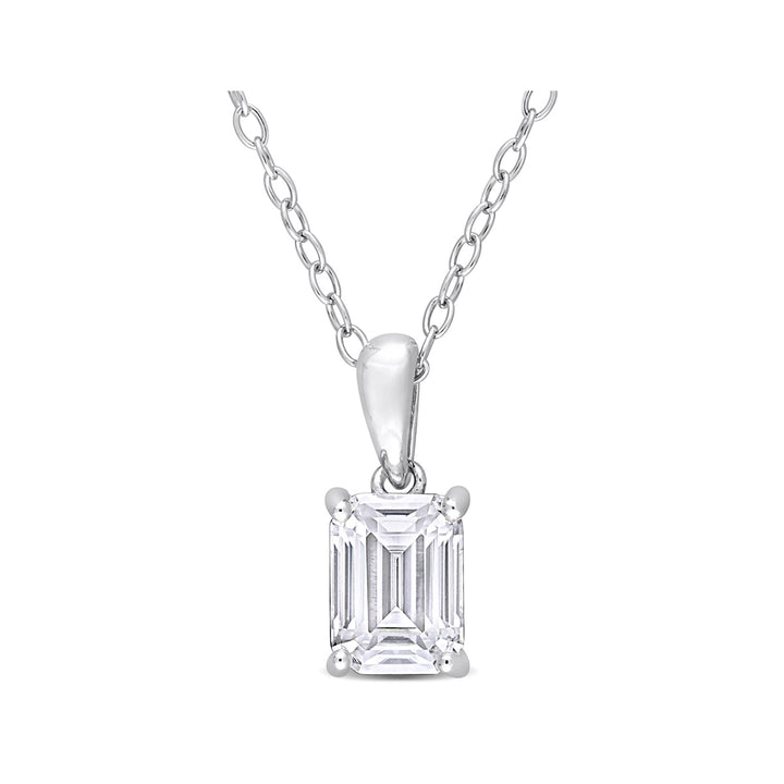 1.00 Carat (ctw) Simulated Moissanite Emerald-Cut Solitaire Pendant Necklace in Sterling Silver with Chain (8mm) Image 1
