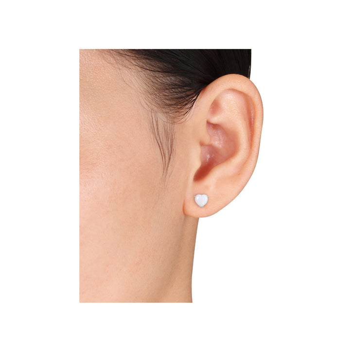 1.00 Carat (ctw) Opal Solitaire Stud Heart Earrings in Sterling Silver Image 3