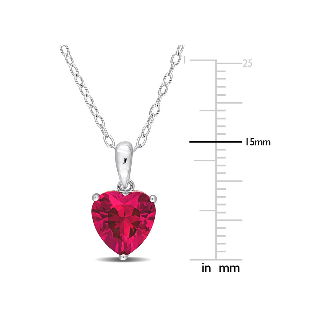 2.84 Carat (ctw) Lab-Created Ruby Heart Solitaire Pendant Necklace in Sterling Silver with Chain Image 3