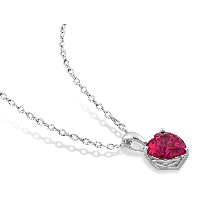 2.84 Carat (ctw) Lab-Created Ruby Heart Solitaire Pendant Necklace in Sterling Silver with Chain Image 4