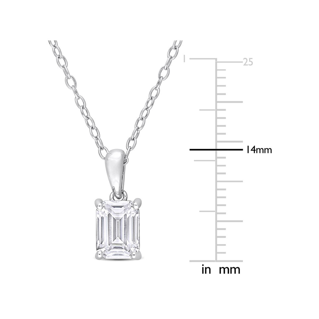 1.00 Carat (ctw) Simulated Moissanite Emerald-Cut Solitaire Pendant Necklace in Sterling Silver with Chain (8mm) Image 4