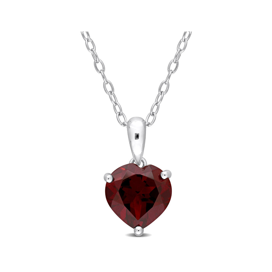 1.95 Carat (ctw) Garnet Heart Pendant Necklace in Sterling Silver with Chain Image 1
