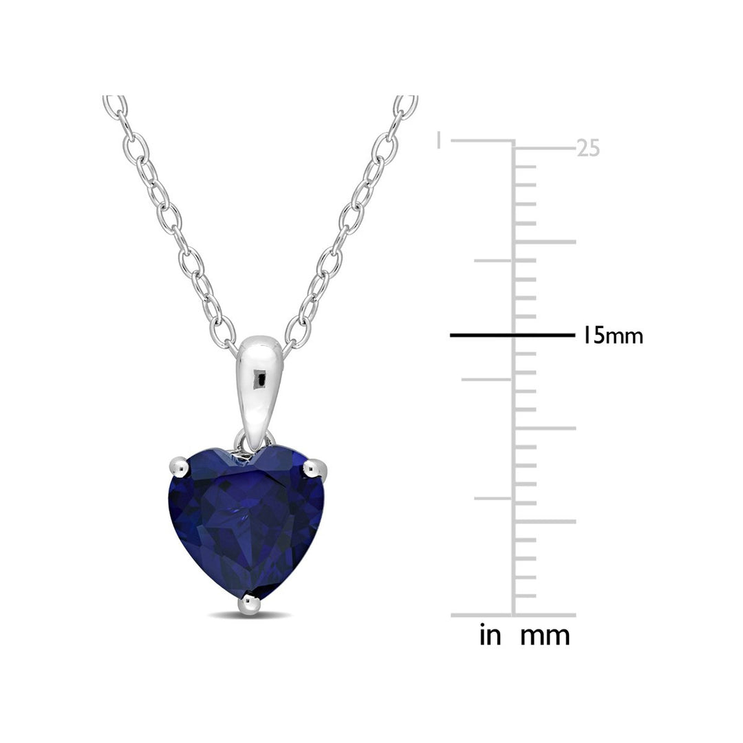 2.26 Carat (ctw) Lab-Created Blue Sapphire Heart Solitaire Pendant Necklace in Sterling Silver with Chain Image 3