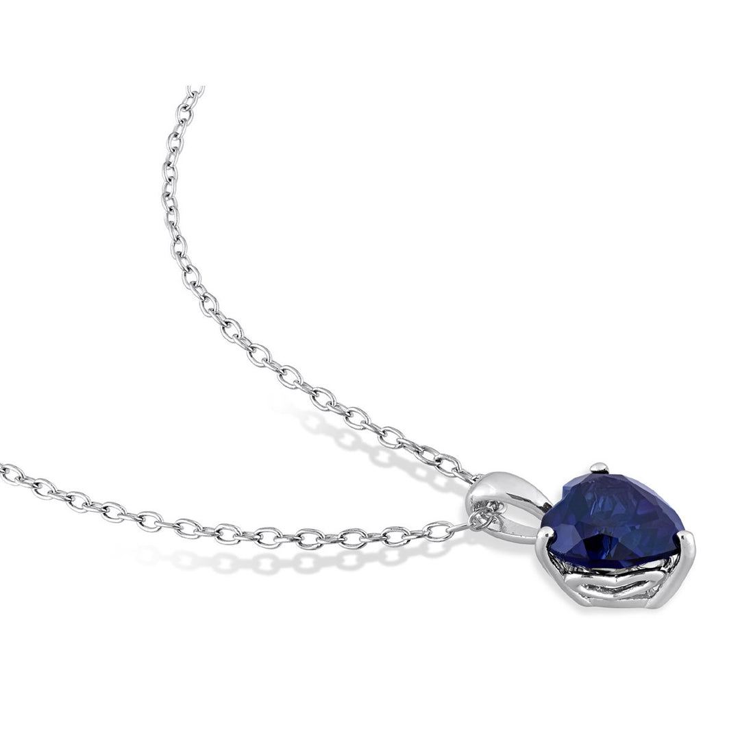 2.26 Carat (ctw) Lab-Created Blue Sapphire Heart Solitaire Pendant Necklace in Sterling Silver with Chain Image 4