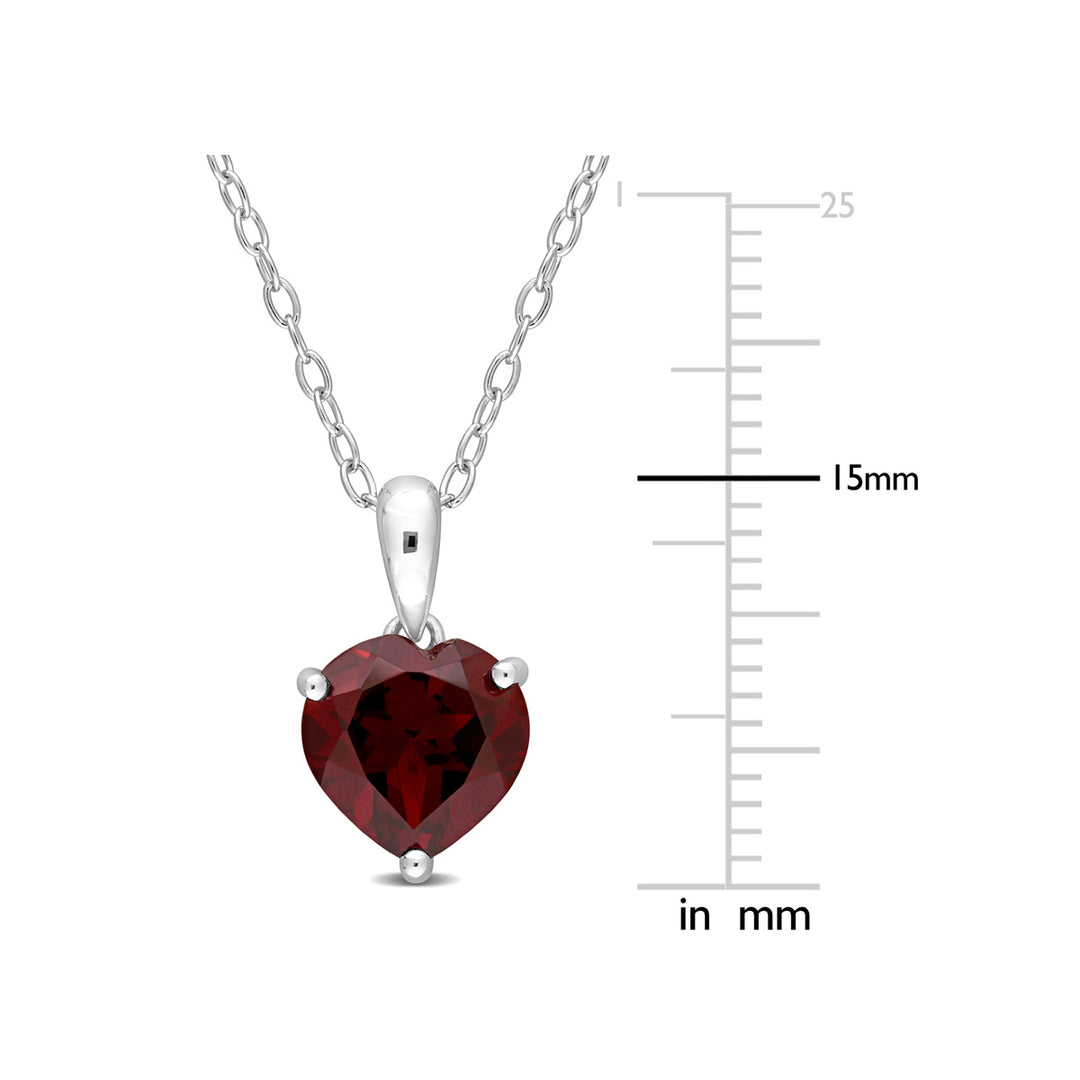 1.95 Carat (ctw) Garnet Heart Pendant Necklace in Sterling Silver with Chain Image 3