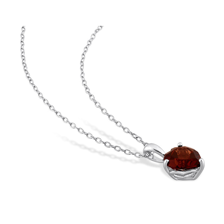 1.95 Carat (ctw) Garnet Heart Pendant Necklace in Sterling Silver with Chain Image 4