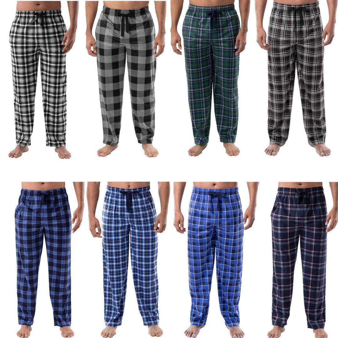 Mens Micro Fleece Plaid Pajama Lounge Pants 4-Pack Ultra Soft Warm Sleepwear Image 1