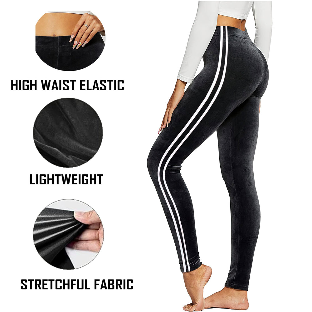 4-Pack Womens Soft Stretch Striped Velour Yoga Pants Leggings Comfortable Fit Image 2