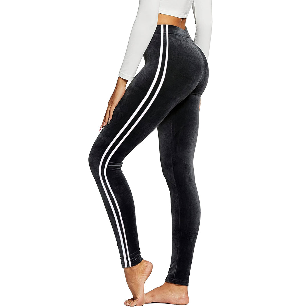 4-Pack Womens Soft Stretch Striped Velour Yoga Pants Leggings Comfortable Fit Image 3