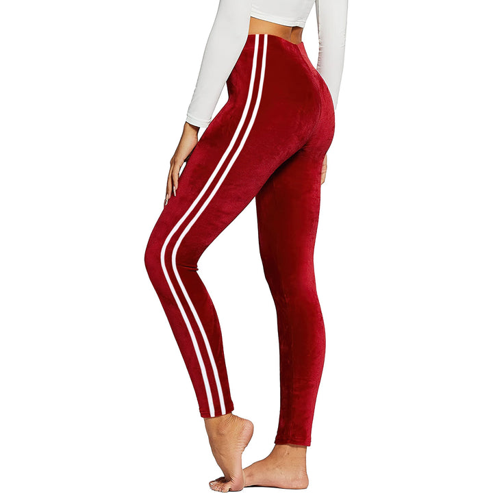 4-Pack Womens Soft Stretch Striped Velour Yoga Pants Leggings Comfortable Fit Image 4