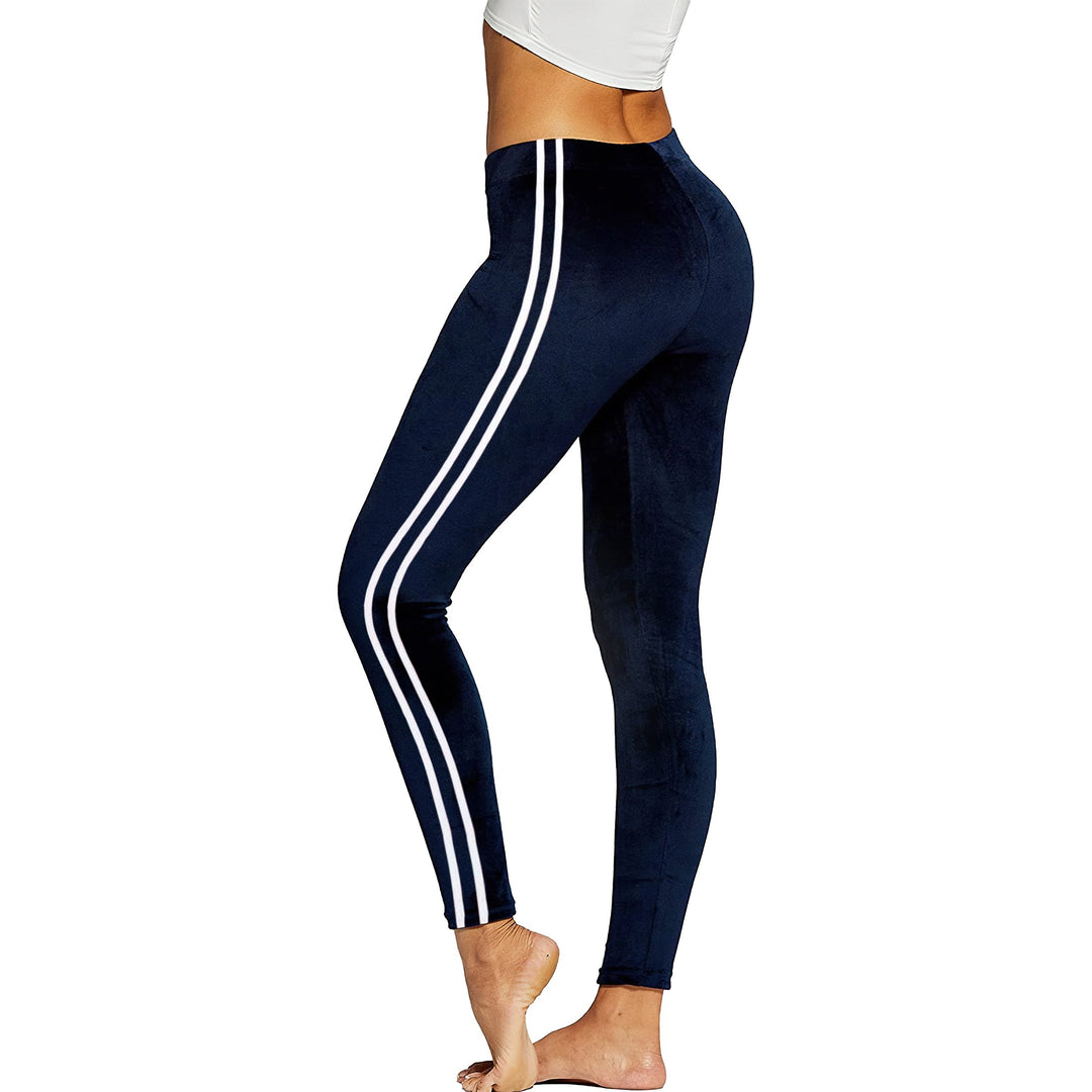 4-Pack Womens Soft Stretch Striped Velour Yoga Pants Leggings Comfortable Fit Image 4