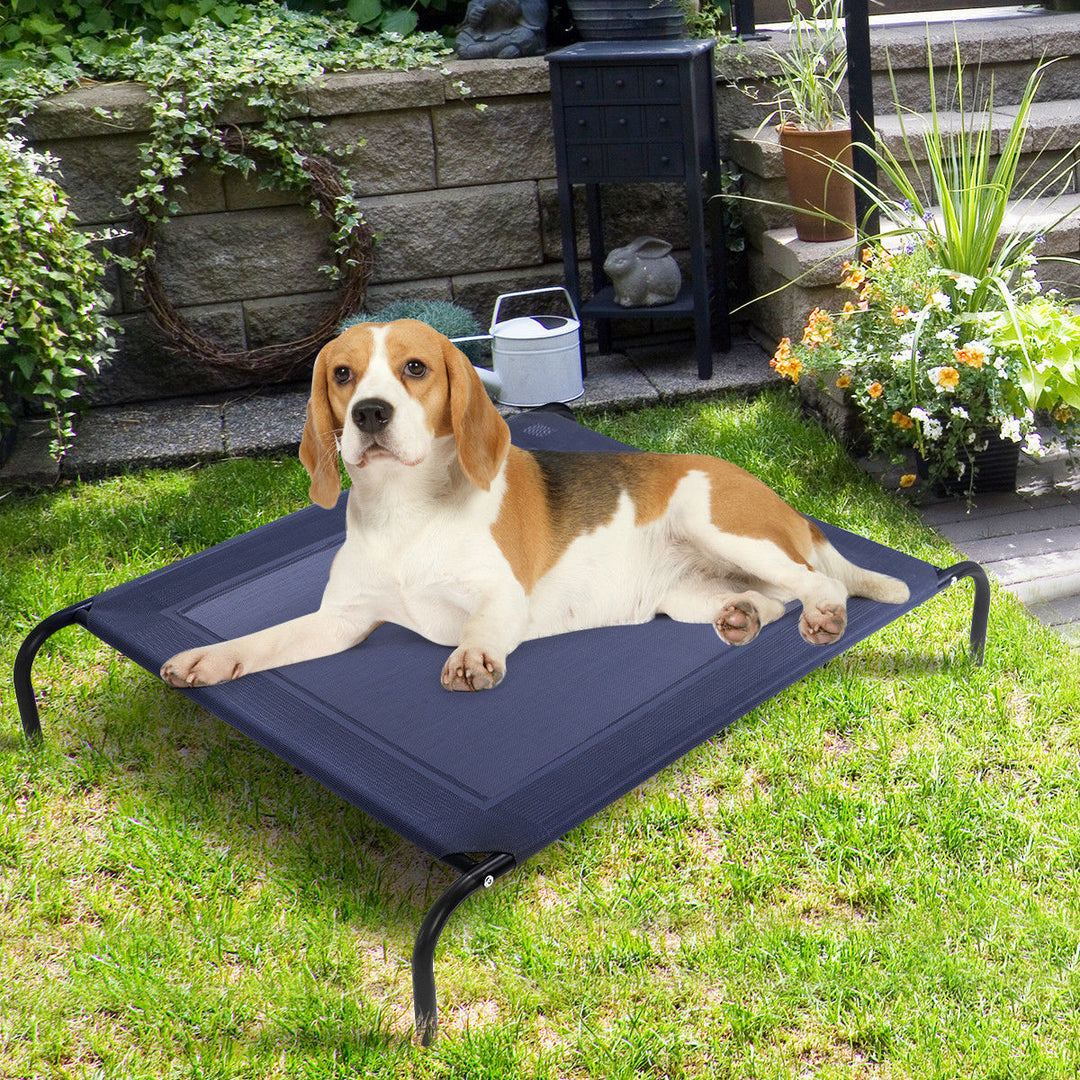 Gymax Large Dog Cat Bed Elevated Pet Cot Indoor Outdoor Camping Steel Frame Mat Image 3