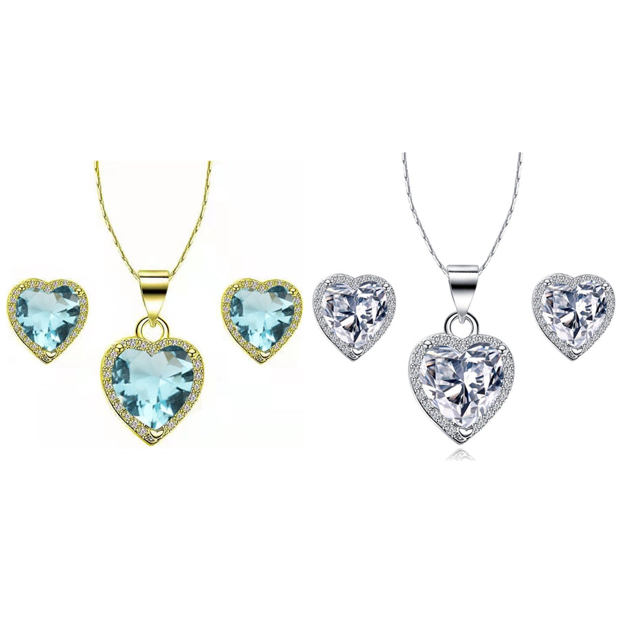 Paris Jewelry 14k Yellow and White Gold 1-2Ct Created Aquamarine and Cubic Zirconia Full Necklace Set 18 inch Plated Image 1