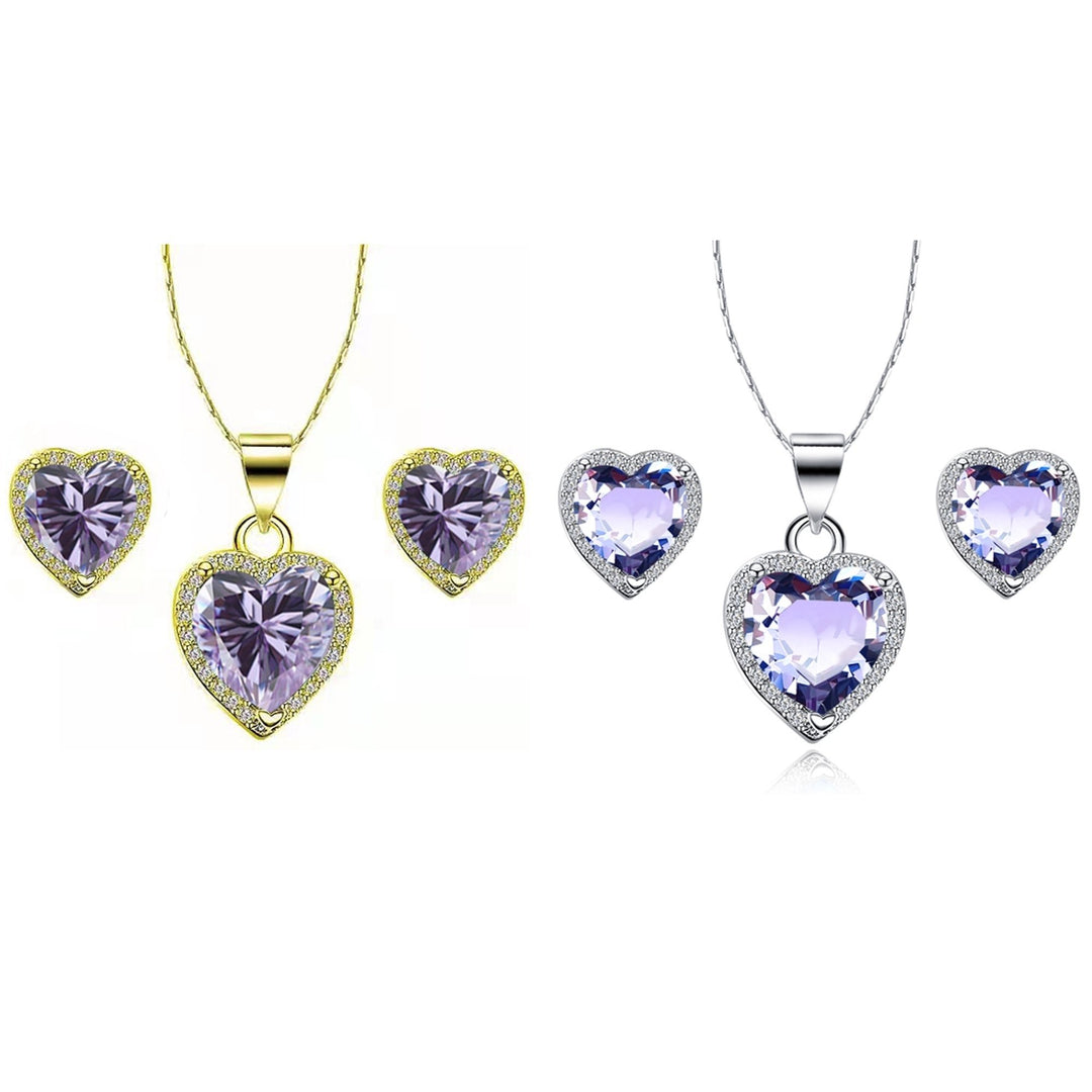 Paris Jewelry 10k Yellow and White Gold 1Ct Created Amethyst CZ Full Necklace Set 18 inch Plated Image 1