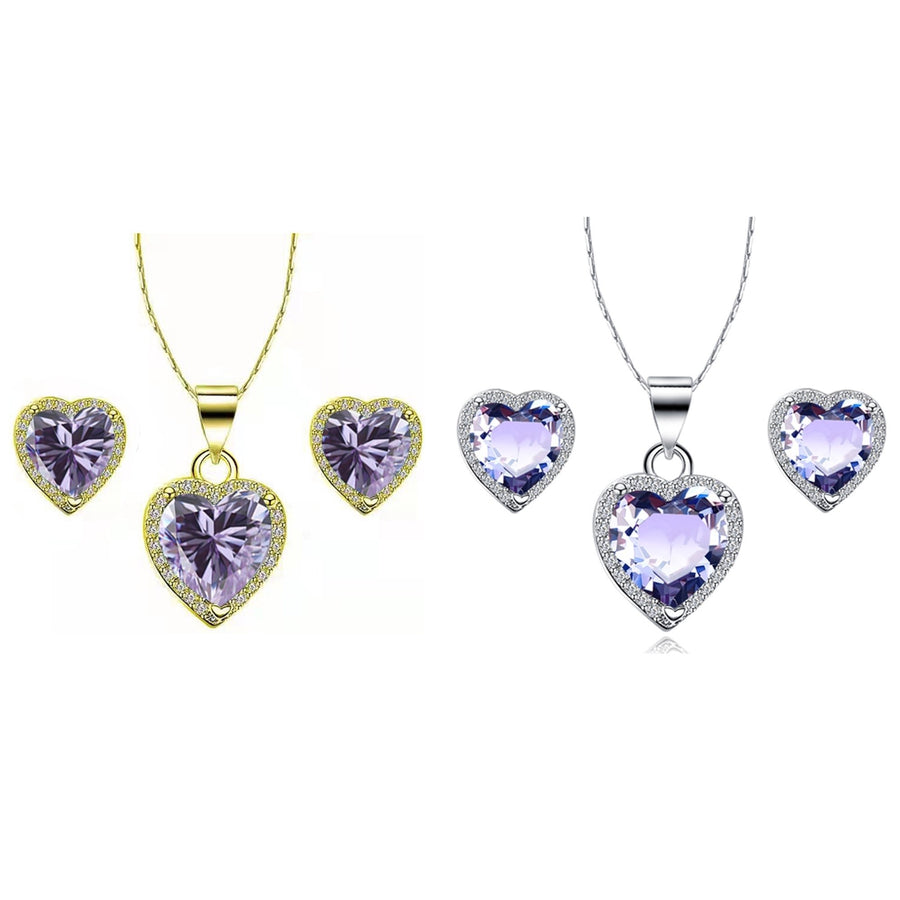 Paris Jewelry 14k Yellow and White Gold 3Ct Created Tanzanite CZ Full Necklace Set 18 inch Plated Image 1