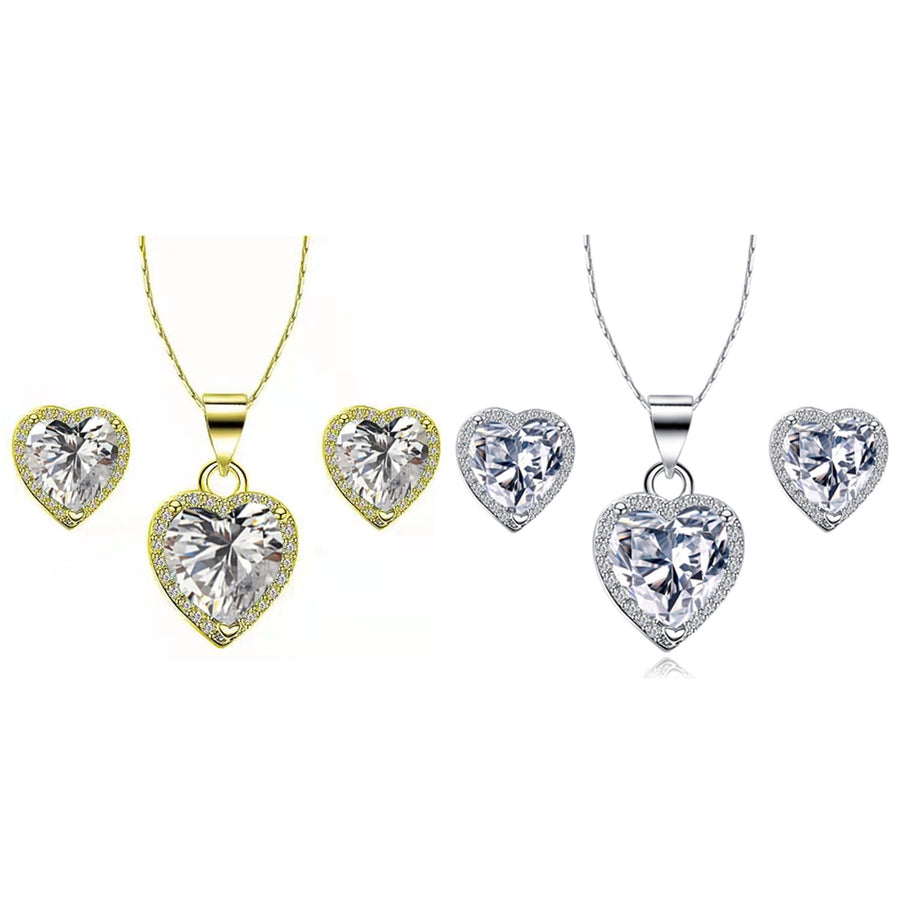 Paris Jewelry 24k Yellow and White Gold 4Ct Created White Sapphire CZ Full Necklace Set 18 inch Plated Image 1