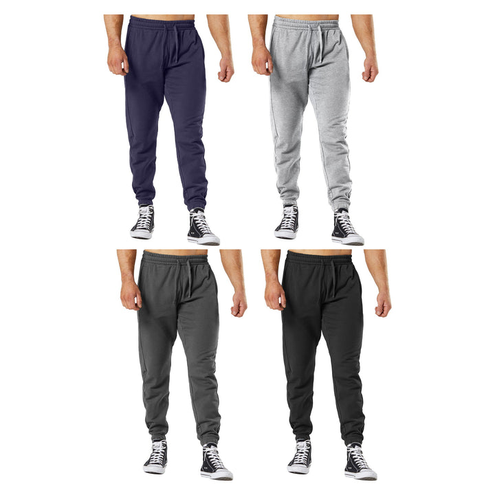 Mens Fleece-Lined Jogger Pants 4-Pack Elastic Bottom Pockets Casual Comfort Image 2