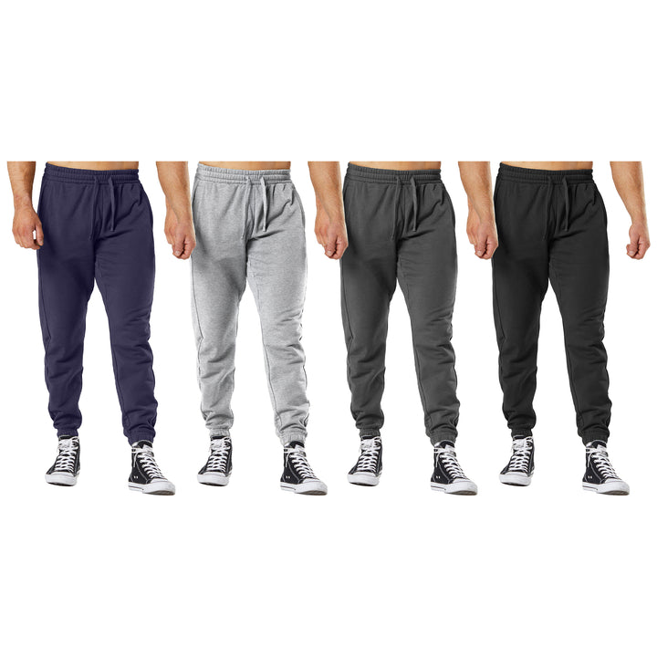 4-Pack: Mens Casual Fleece-Lined Elastic Bottom Jogger Pants with Pockets Image 3