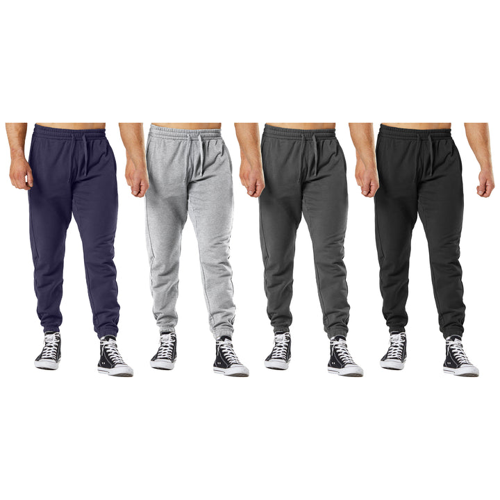 Mens Fleece-Lined Jogger Pants 4-Pack Elastic Bottom Pockets Casual Comfort Image 3