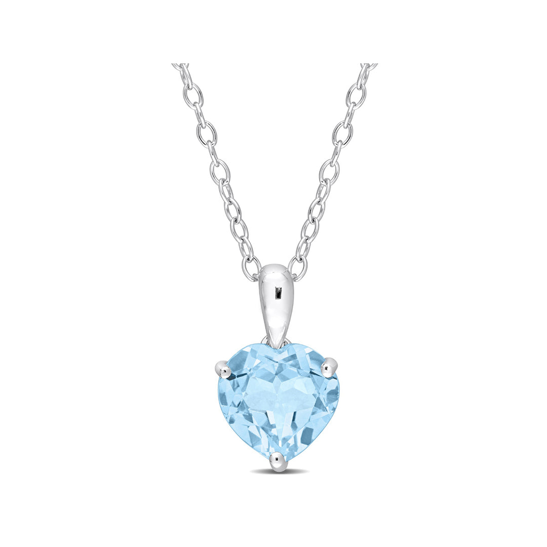 2.00 Carat (ctw) Blue Topaz Heart Solitaire Pendant Necklace in Sterling Silver with Chain Image 1