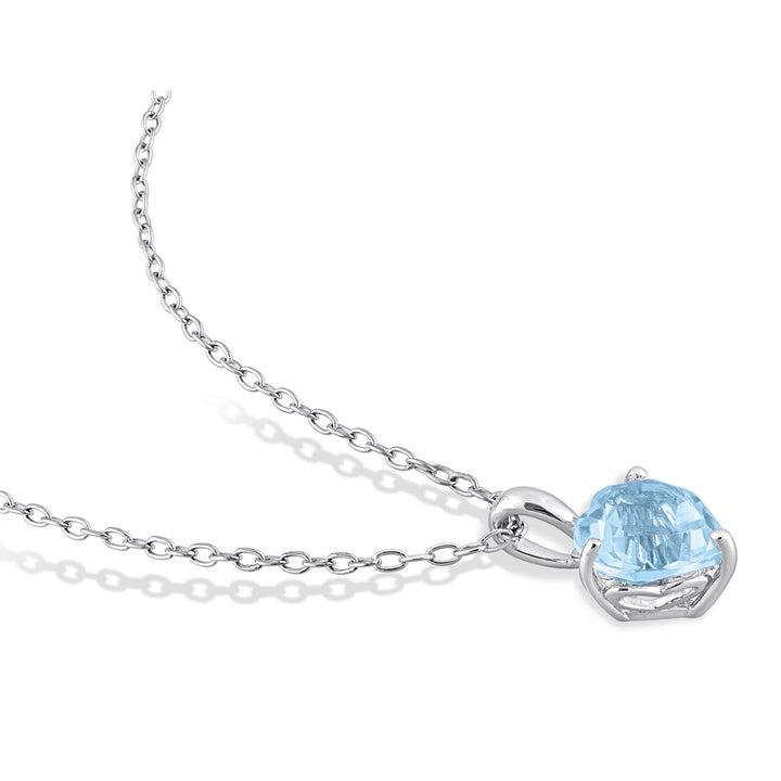 2.00 Carat (ctw) Blue Topaz Heart Solitaire Pendant Necklace in Sterling Silver with Chain Image 3